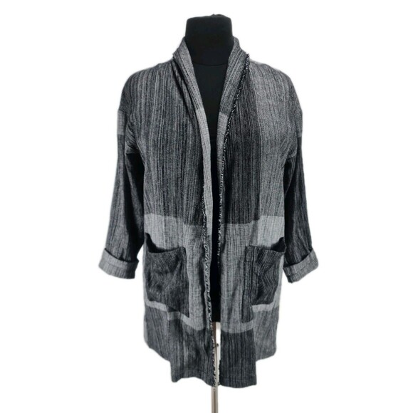 EILEEN FISHER Women Size L/XL Hazy Blocks Organic Cotton Duster Jacket 128P - Picture 2 of 7